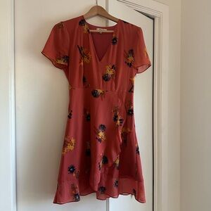 Floral V-Neck Dress in rust pink